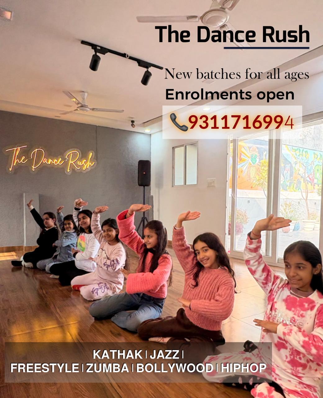 Children learning a dance routine at The Dance Rush Studio